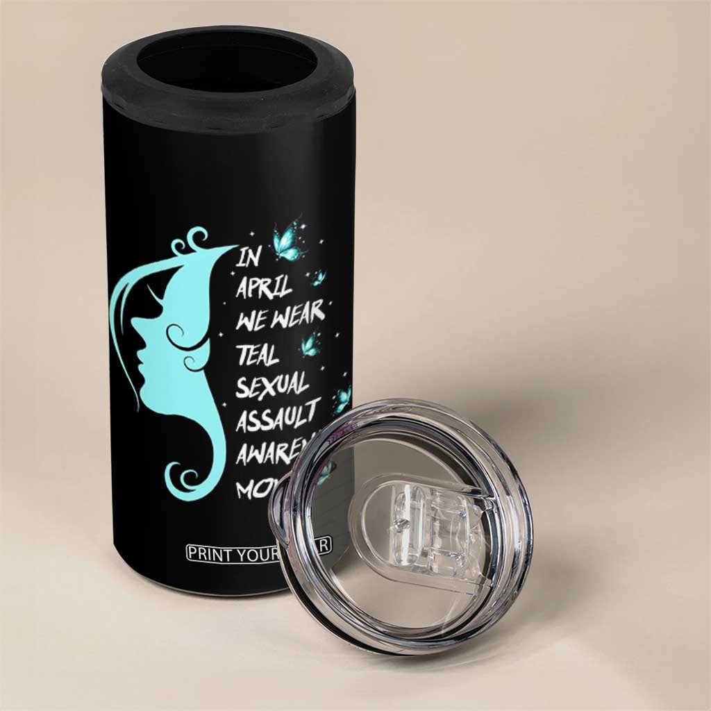 Sexual Assault Awareness Month 4 in 1 Can Cooler Tumbler In April We Wear Teal Ribbon TS14 Print Your Wear