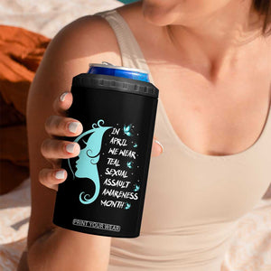 Sexual Assault Awareness Month 4 in 1 Can Cooler Tumbler In April We Wear Teal Ribbon TS14 Print Your Wear