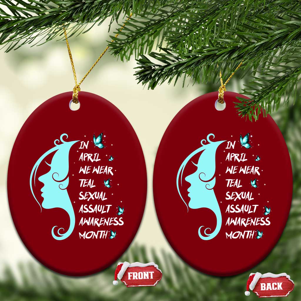 Sexual Assault Awareness Month Ceramic Ornament In April We Wear Teal Ribbon TS14 Print Your Wear
