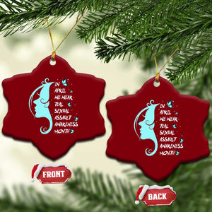 Sexual Assault Awareness Month Ceramic Ornament In April We Wear Teal Ribbon TS14 Print Your Wear