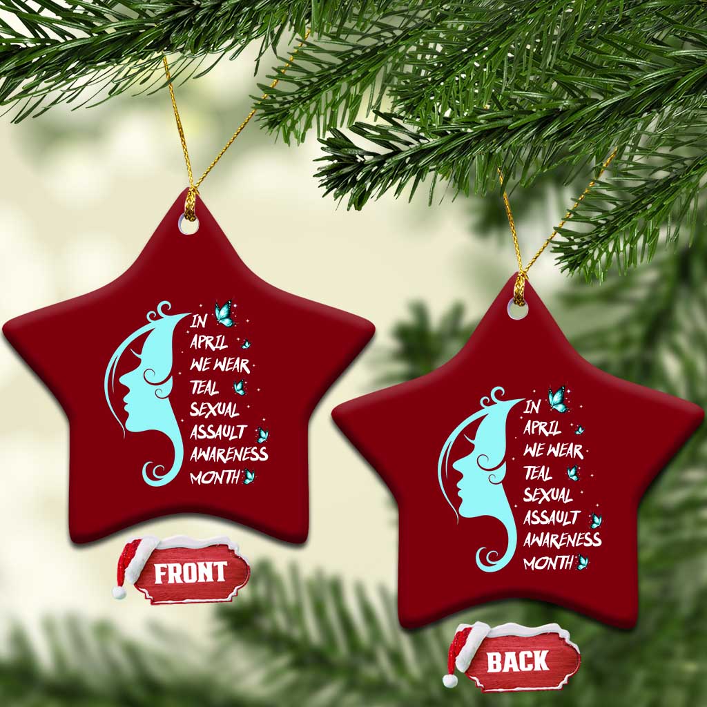 Sexual Assault Awareness Month Ceramic Ornament In April We Wear Teal Ribbon TS14 Print Your Wear