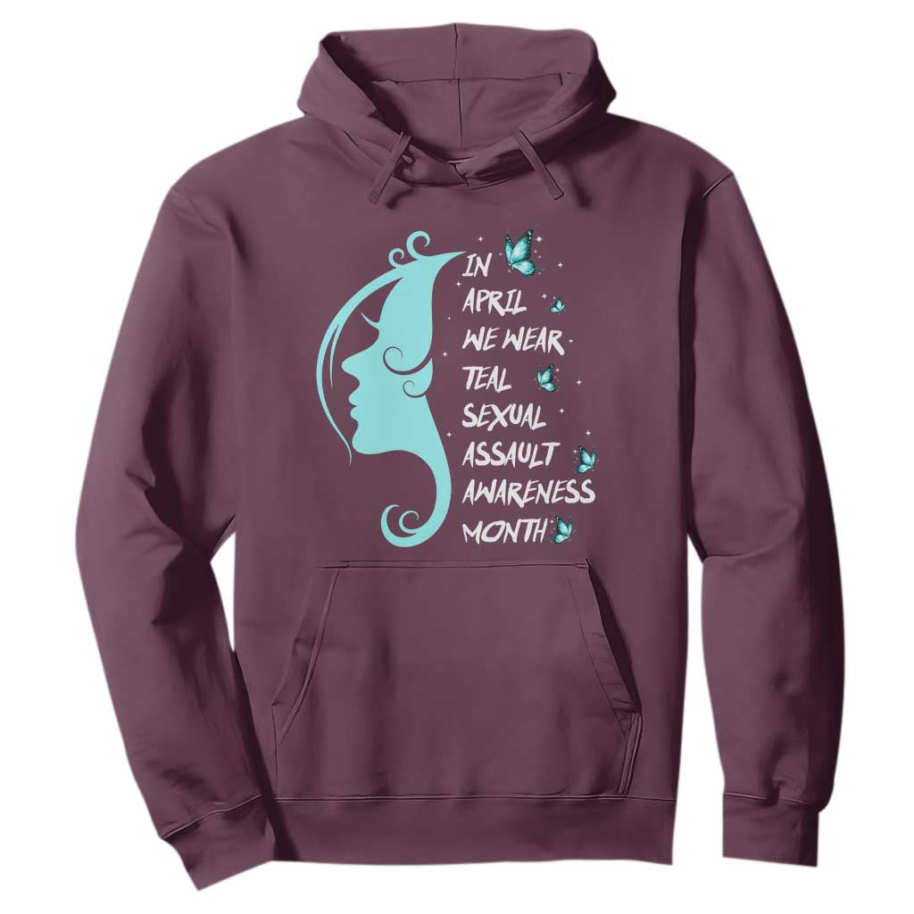 Sexual Assault Awareness Month Hoodie In April We Wear Teal Ribbon TS14 Maroon Print Your Wear