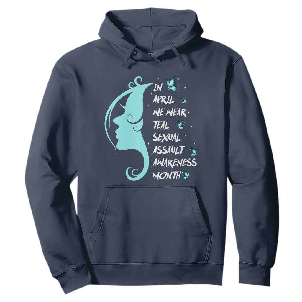 Sexual Assault Awareness Month Hoodie In April We Wear Teal Ribbon TS14 Navy Print Your Wear