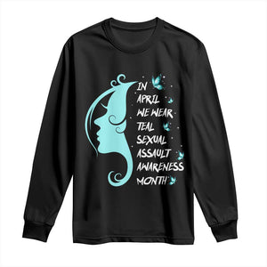 Sexual Assault Awareness Month Long Sleeve Shirt In April We Wear Teal Ribbon TS14 Black Print Your Wear