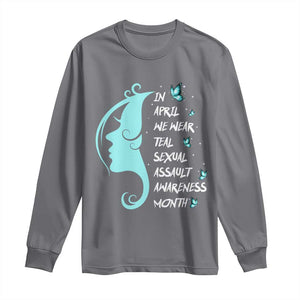 Sexual Assault Awareness Month Long Sleeve Shirt In April We Wear Teal Ribbon TS14 Charcoal Print Your Wear