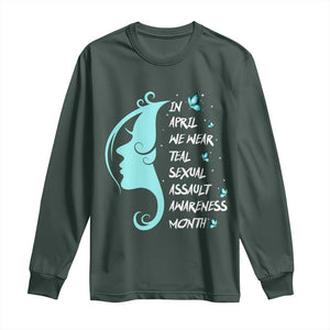 Sexual Assault Awareness Month Long Sleeve Shirt In April We Wear Teal Ribbon TS14 Dark Forest Green Print Your Wear