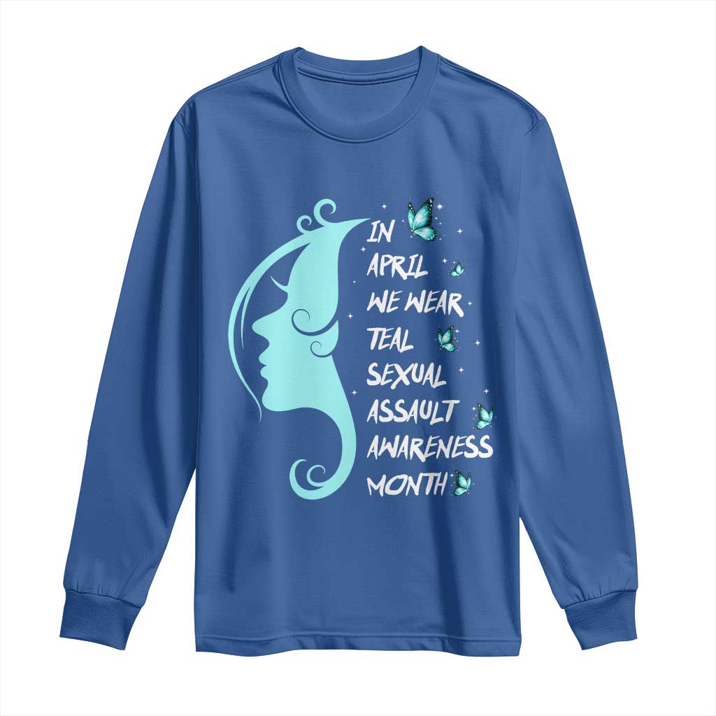 Sexual Assault Awareness Month Long Sleeve Shirt In April We Wear Teal Ribbon TS14 Royal Blue Print Your Wear