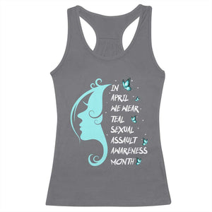 Sexual Assault Awareness Month Racerback Tank Top In April We Wear Teal Ribbon TS14 Charcoal Print Your Wear