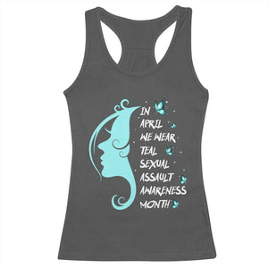 Sexual Assault Awareness Month Racerback Tank Top In April We Wear Teal Ribbon TS14 Dark Heather Print Your Wear