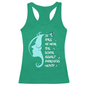 Sexual Assault Awareness Month Racerback Tank Top In April We Wear Teal Ribbon TS14 Irish Green Print Your Wear