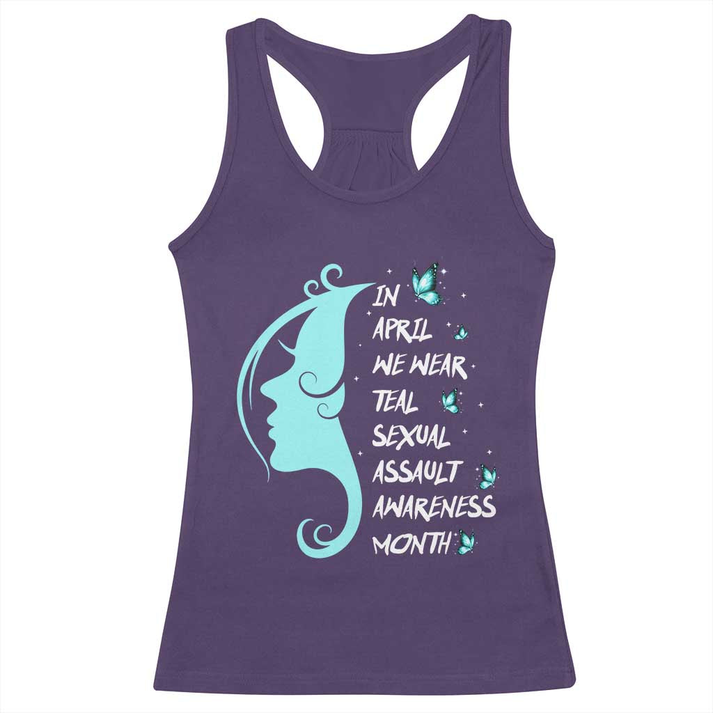 Sexual Assault Awareness Month Racerback Tank Top In April We Wear Teal Ribbon TS14 Purple Print Your Wear