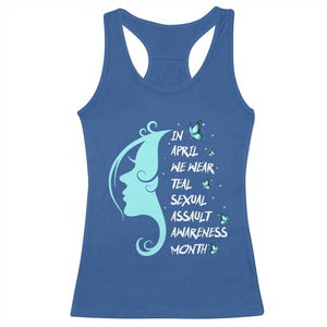 Sexual Assault Awareness Month Racerback Tank Top In April We Wear Teal Ribbon TS14 Royal Blue Print Your Wear