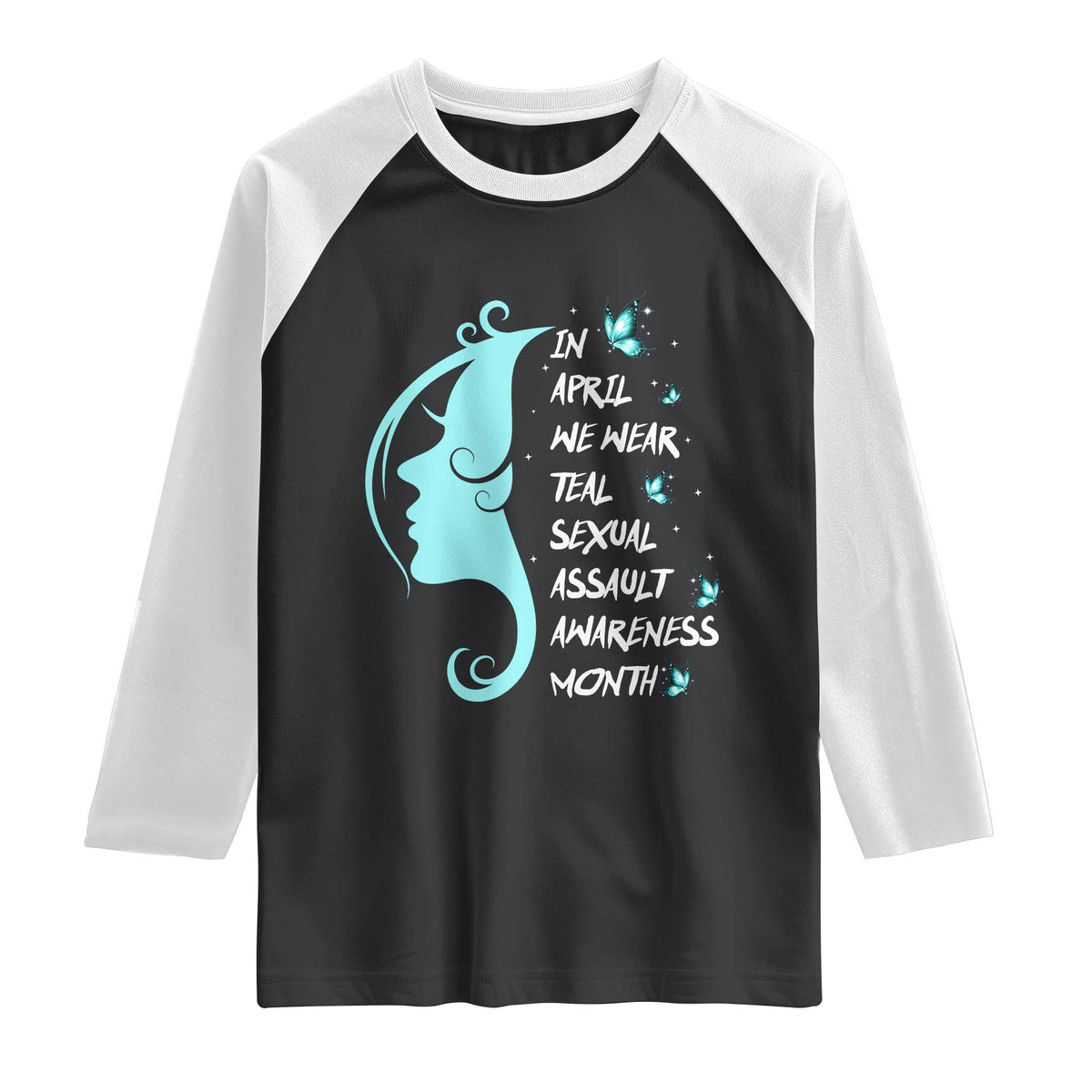 Sexual Assault Awareness Month Raglan Shirt In April We Wear Teal Ribbon TS14 Black White Print Your Wear