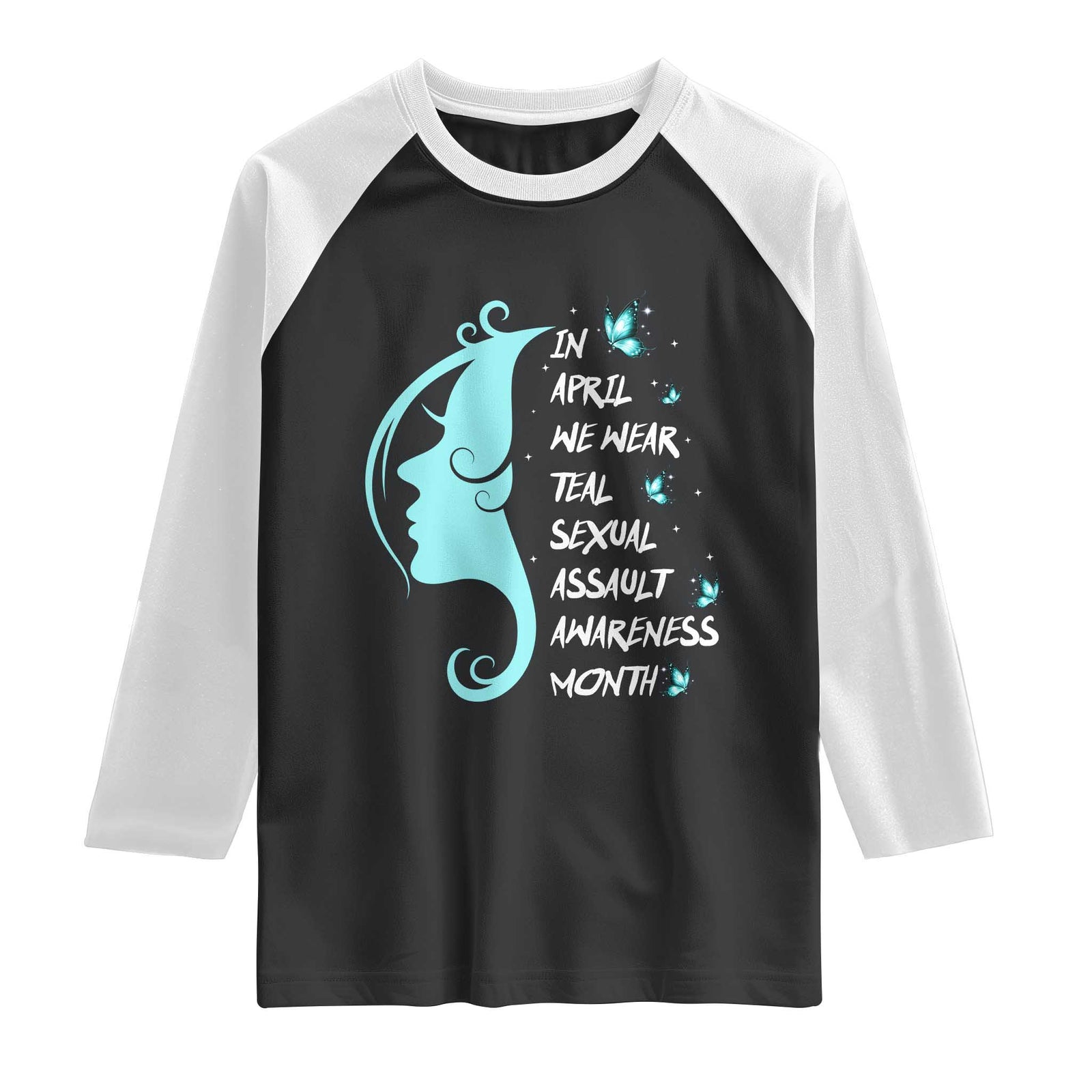 Sexual Assault Awareness Month Raglan Shirt In April We Wear Teal Ribbon TS14 Black White Print Your Wear