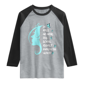 Sexual Assault Awareness Month Raglan Shirt In April We Wear Teal Ribbon TS14 Heather Gray Black Print Your Wear
