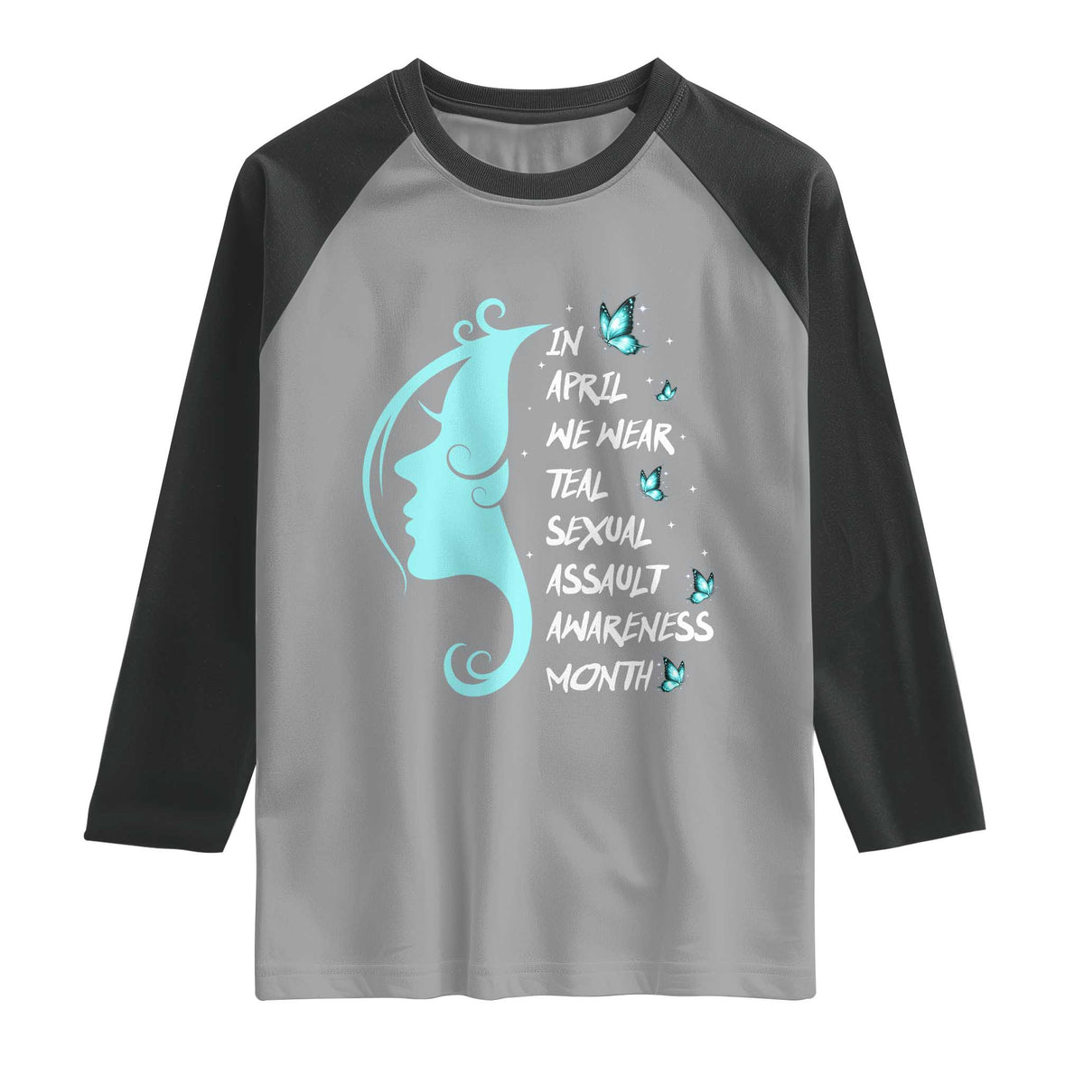 Sexual Assault Awareness Month Raglan Shirt In April We Wear Teal Ribbon TS14 Sport Gray Black Print Your Wear