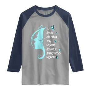 Sexual Assault Awareness Month Raglan Shirt In April We Wear Teal Ribbon TS14 Sport Gray Navy Print Your Wear