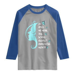 Sexual Assault Awareness Month Raglan Shirt In April We Wear Teal Ribbon TS14 Sport Gray Royal Print Your Wear