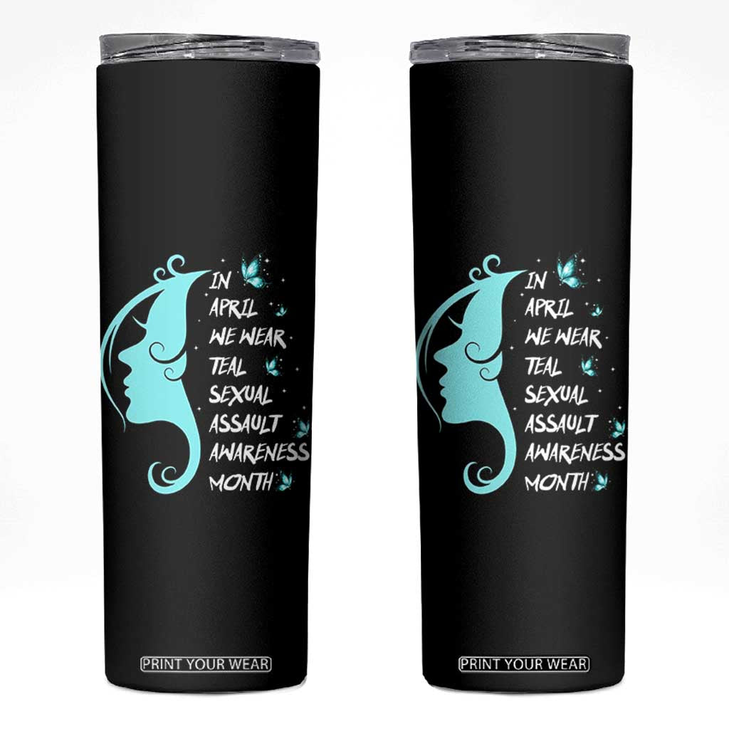 Sexual Assault Awareness Month Skinny Tumbler In April We Wear Teal Ribbon TS14 Black Print Your Wear
