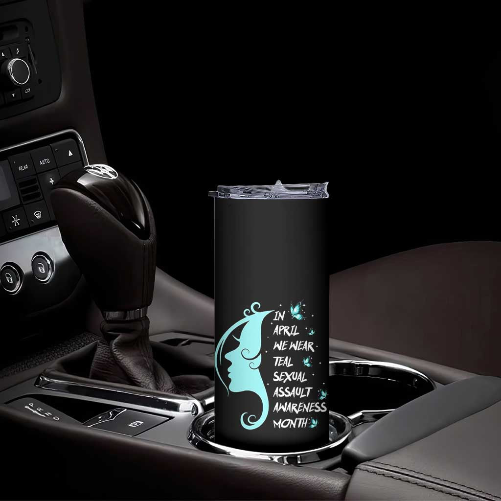 Sexual Assault Awareness Month Skinny Tumbler In April We Wear Teal Ribbon TS14 Print Your Wear