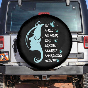 Sexual Assault Awareness Month Spare Tire Cover In April We Wear Teal Ribbon TS14 No hole Black Print Your Wear