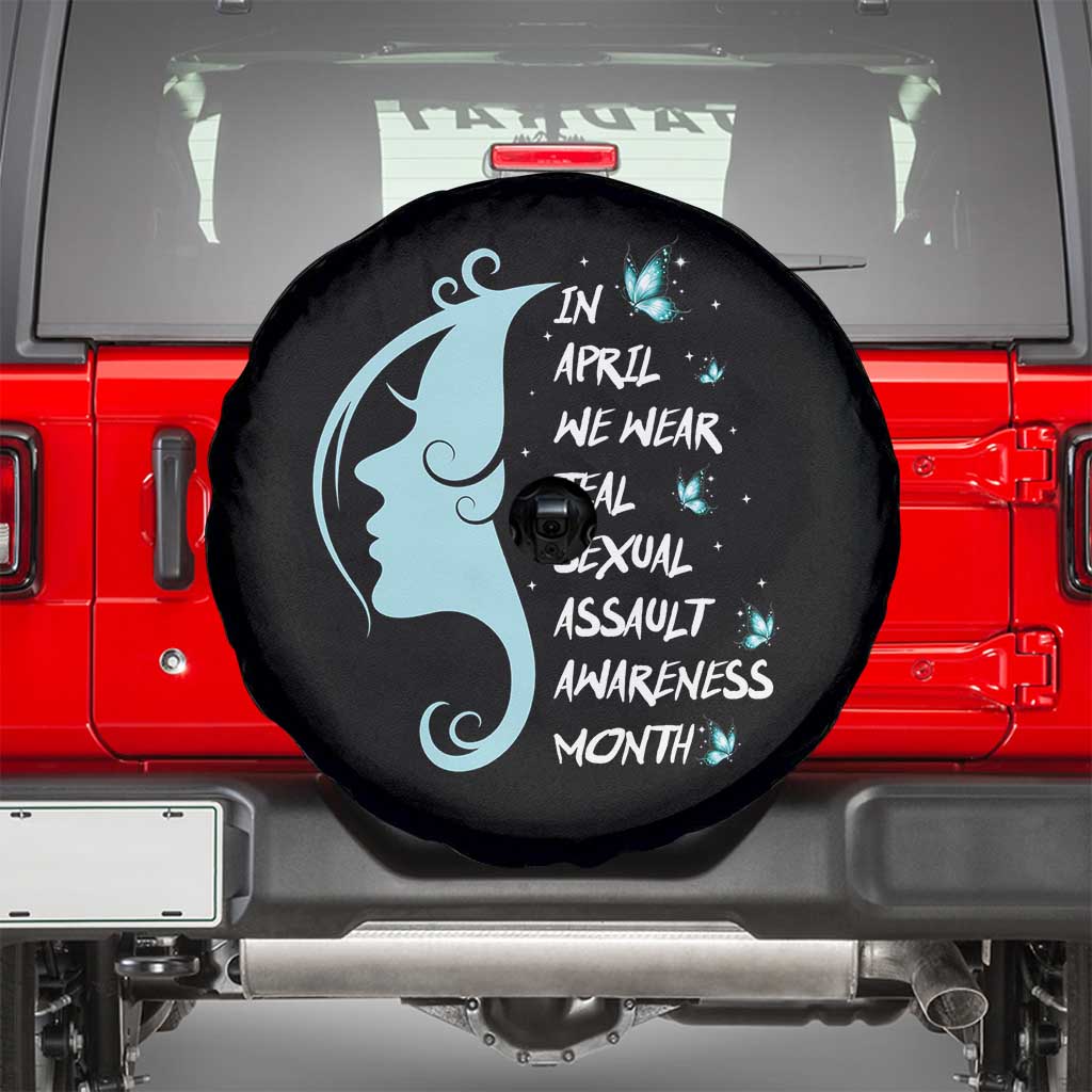 Sexual Assault Awareness Month Spare Tire Cover In April We Wear Teal Ribbon TS14 Black Print Your Wear