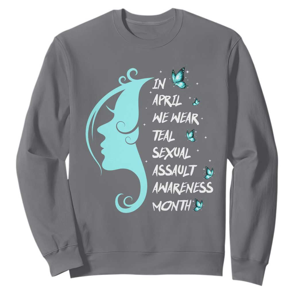 Sexual Assault Awareness Month Sweatshirt In April We Wear Teal Ribbon TS14 Charcoal Print Your Wear