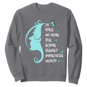 Sexual Assault Awareness Month Sweatshirt In April We Wear Teal Ribbon TS14 Charcoal Print Your Wear