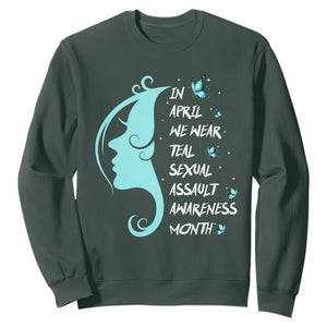 Sexual Assault Awareness Month Sweatshirt In April We Wear Teal Ribbon TS14 Dark Forest Green Print Your Wear