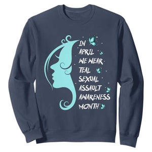 Sexual Assault Awareness Month Sweatshirt In April We Wear Teal Ribbon TS14 Navy Print Your Wear
