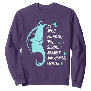 Sexual Assault Awareness Month Sweatshirt In April We Wear Teal Ribbon TS14 Purple Print Your Wear