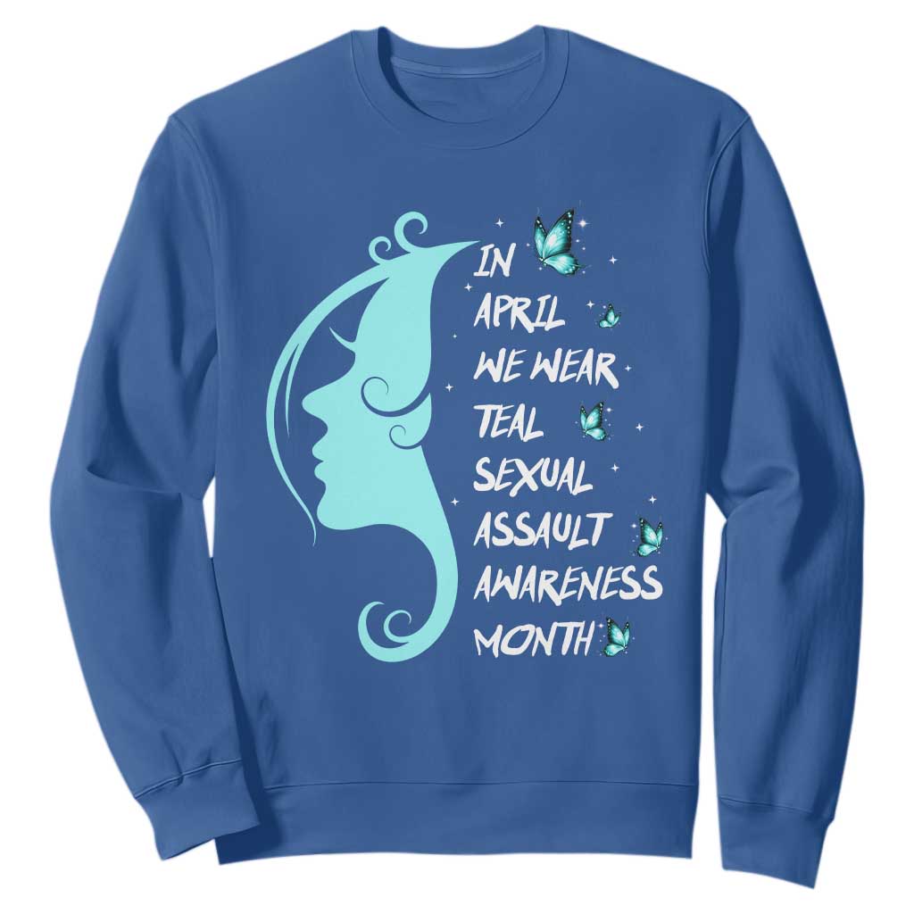 Sexual Assault Awareness Month Sweatshirt In April We Wear Teal Ribbon TS14 Royal Blue Print Your Wear