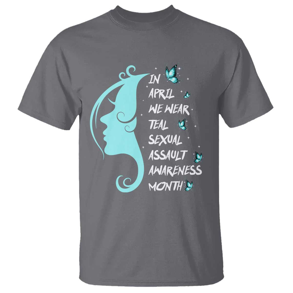 Sexual Assault Awareness Month T Shirt In April We Wear Teal Ribbon TS14 Charcoal Print Your Wear