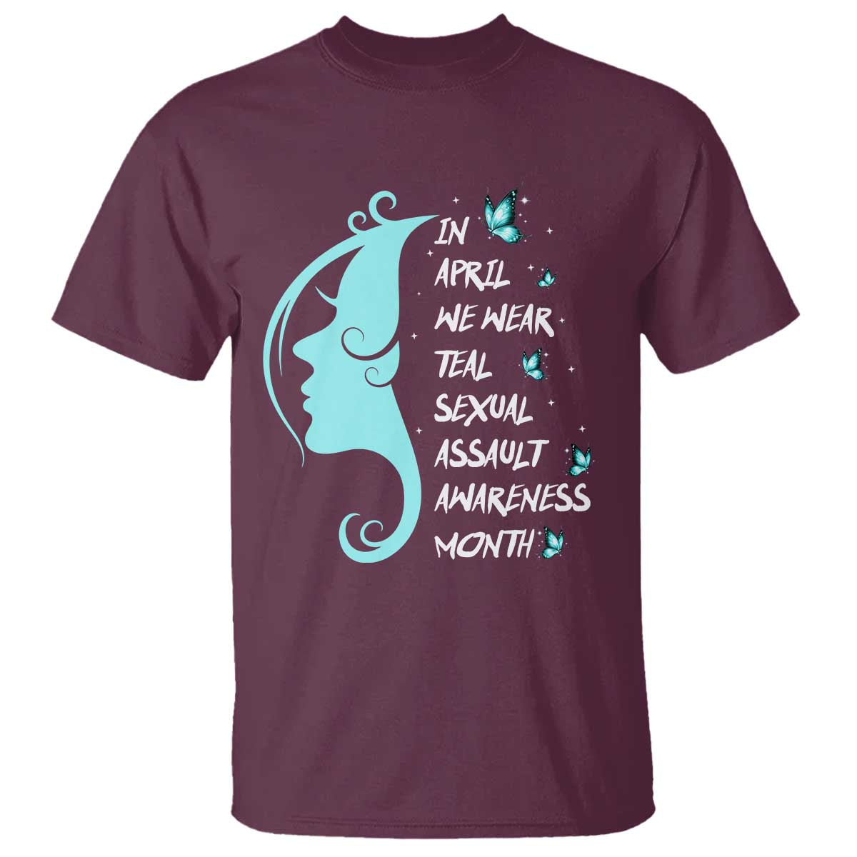 Sexual Assault Awareness Month T Shirt In April We Wear Teal Ribbon TS14 Maroon Print Your Wear
