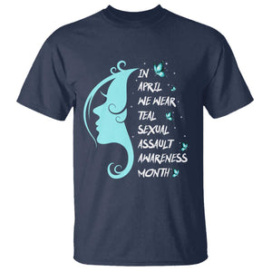 Sexual Assault Awareness Month T Shirt In April We Wear Teal Ribbon TS14 Navy Print Your Wear