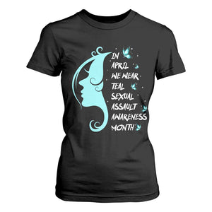 Sexual Assault Awareness Month T Shirt For Women In April We Wear Teal Ribbon TS14 Black Print Your Wear