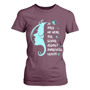 Sexual Assault Awareness Month T Shirt For Women In April We Wear Teal Ribbon TS14 Maroon Print Your Wear