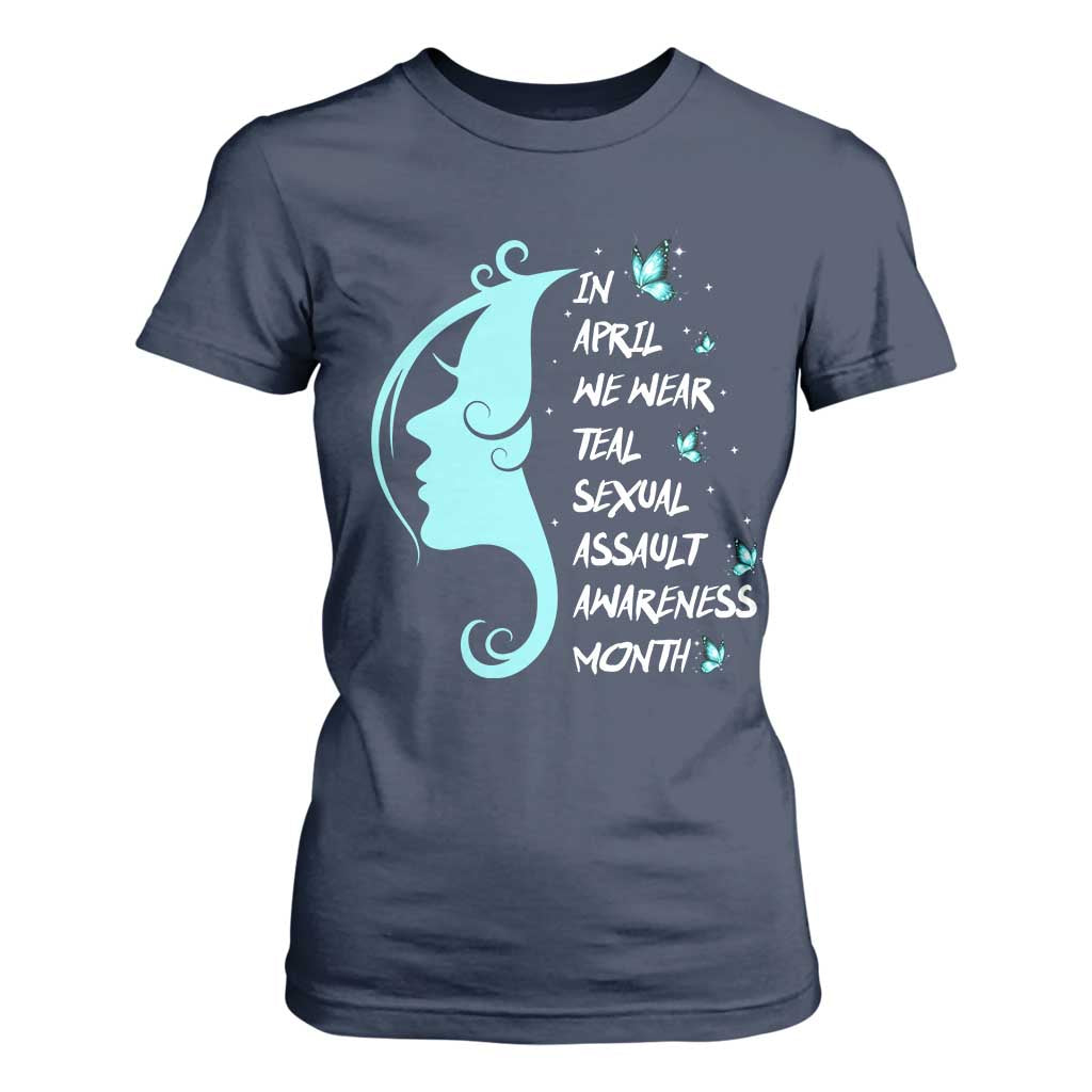 Sexual Assault Awareness Month T Shirt For Women In April We Wear Teal Ribbon TS14 Navy Print Your Wear
