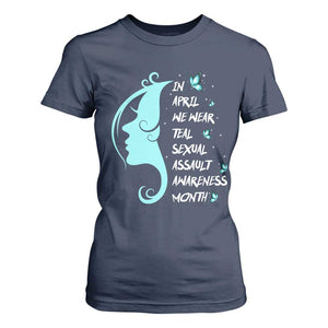 Sexual Assault Awareness Month T Shirt For Women In April We Wear Teal Ribbon TS14 Navy Print Your Wear
