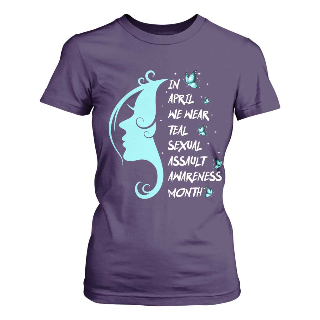 Sexual Assault Awareness Month T Shirt For Women In April We Wear Teal Ribbon TS14 Purple Print Your Wear