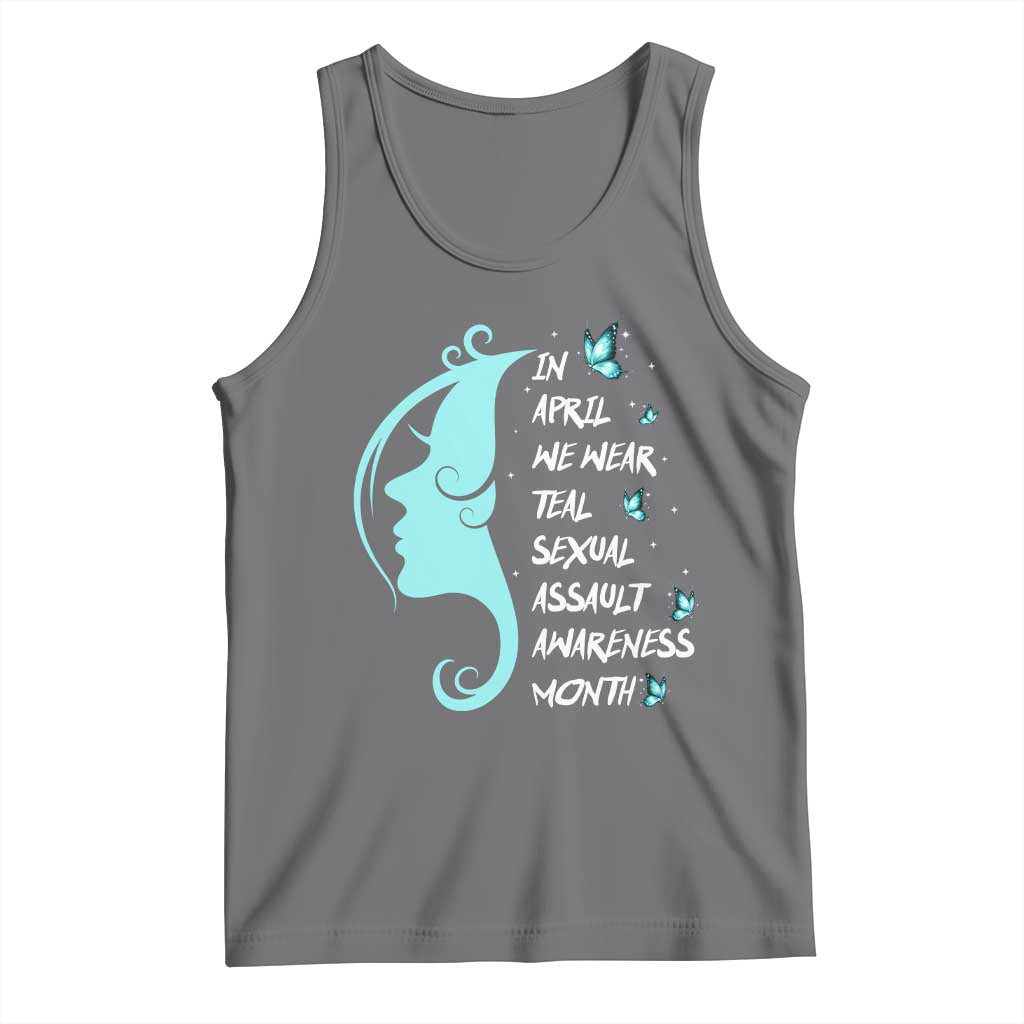 Sexual Assault Awareness Month Tank Top In April We Wear Teal Ribbon TS14 Black Heather Print Your Wear