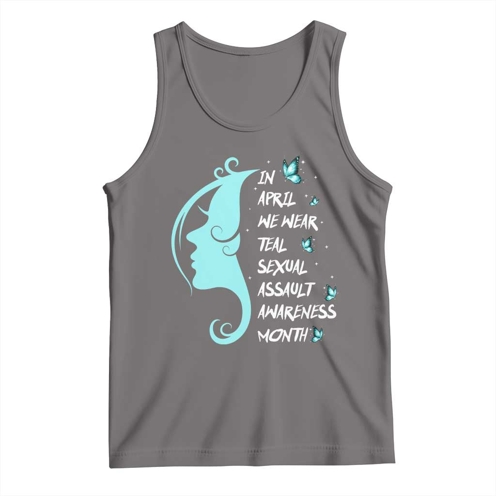 Sexual Assault Awareness Month Tank Top In April We Wear Teal Ribbon TS14 Deep Heather Print Your Wear