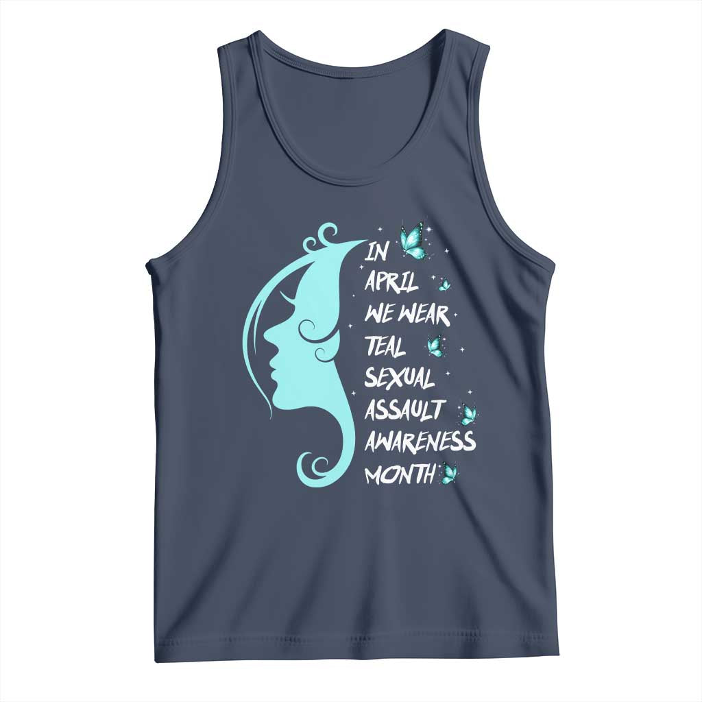 Sexual Assault Awareness Month Tank Top In April We Wear Teal Ribbon TS14 Navy Print Your Wear