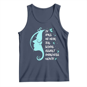 Sexual Assault Awareness Month Tank Top In April We Wear Teal Ribbon TS14 Navy Print Your Wear