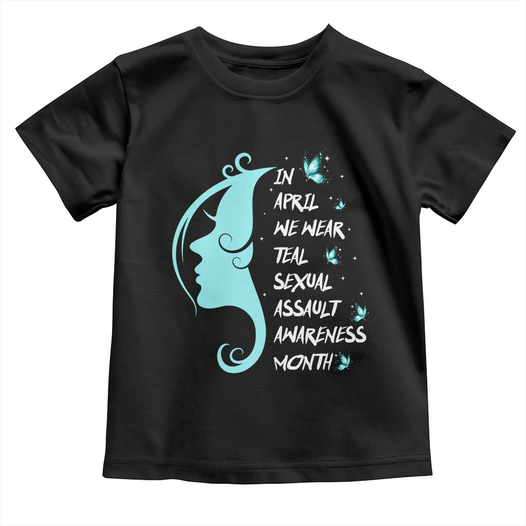 Sexual Assault Awareness Month Toddler T Shirt In April We Wear Teal Ribbon TS14 Black Print Your Wear
