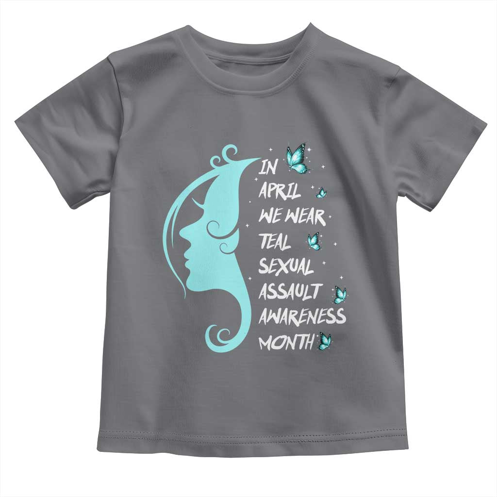 Sexual Assault Awareness Month Toddler T Shirt In April We Wear Teal Ribbon TS14 Charcoal Print Your Wear