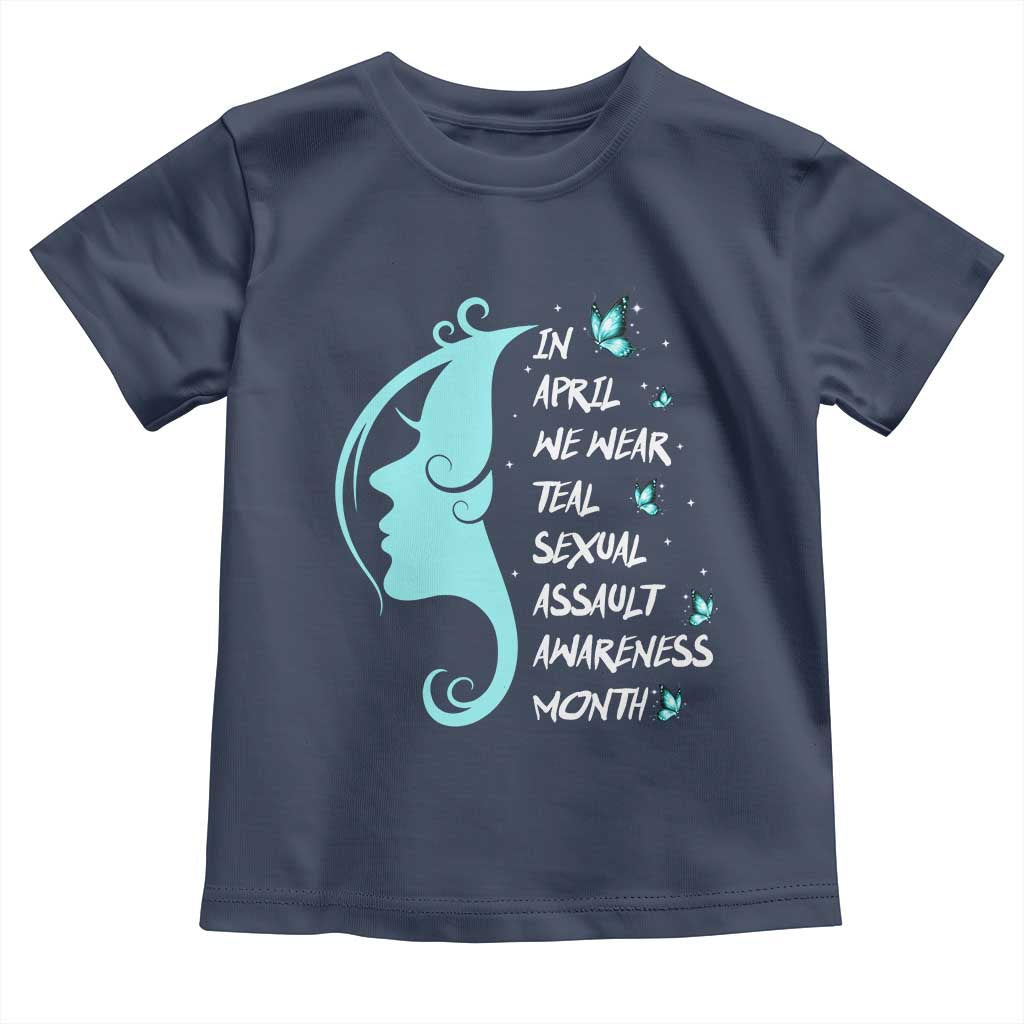 Sexual Assault Awareness Month Toddler T Shirt In April We Wear Teal Ribbon TS14 Navy Print Your Wear