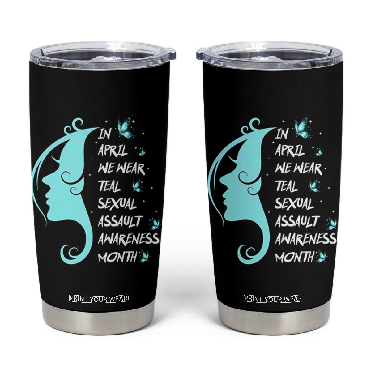 Sexual Assault Awareness Month Tumbler Cup In April We Wear Teal Ribbon TS14 Black Print Your Wear