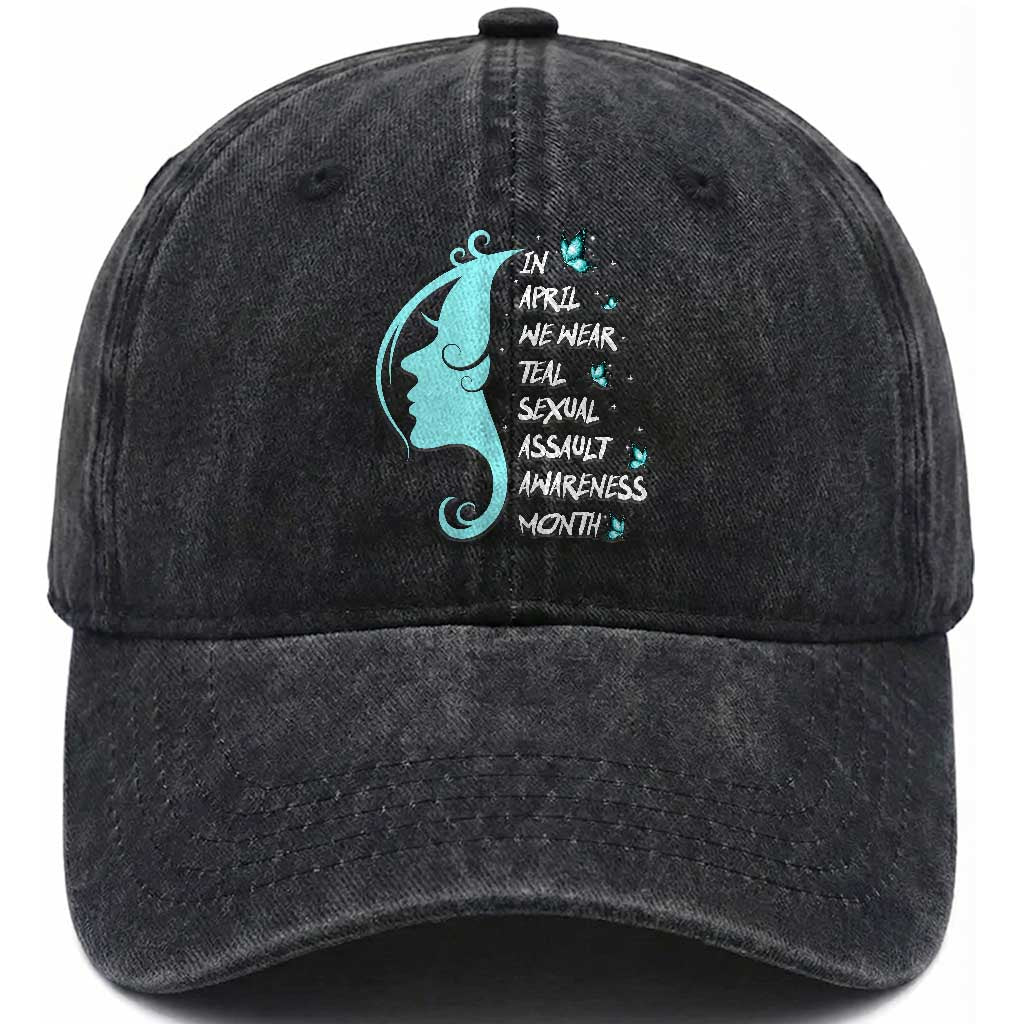 Sexual Assault Awareness Month Washed Cotton Baseball Cap In April We Wear Teal Ribbon TS14 Washed Cap Universal Fit Black Print Your Wear