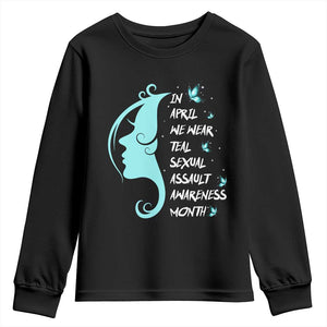 Sexual Assault Awareness Month Youth Sweatshirt In April We Wear Teal Ribbon TS14 Black Print Your Wear